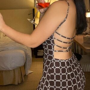 Peppermayo Geometric Brown Backless Dress